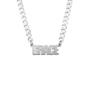 Capital Block Name Necklace on Cuban Chain