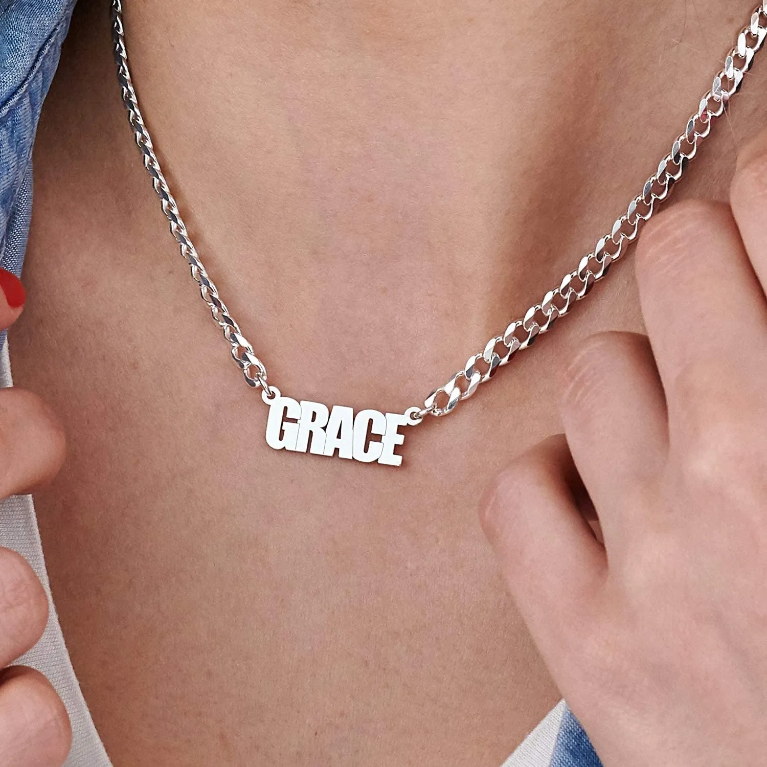 Capital Block Name Necklace on Cuban Chain