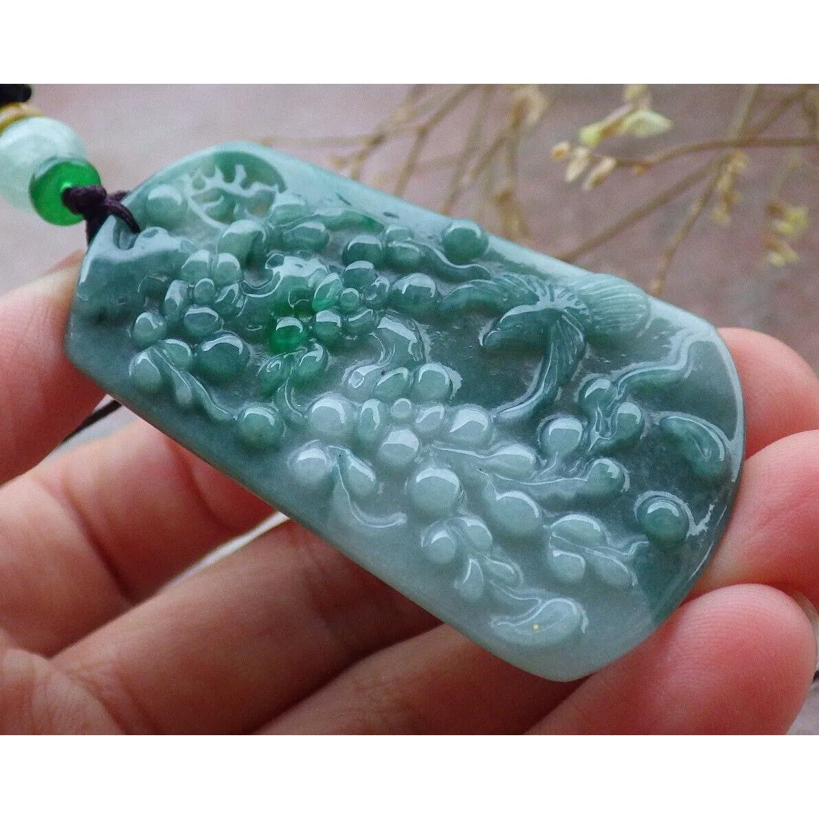 Certified Green Natural A Jade Pendant Bird Phoenix Flower #610-0303