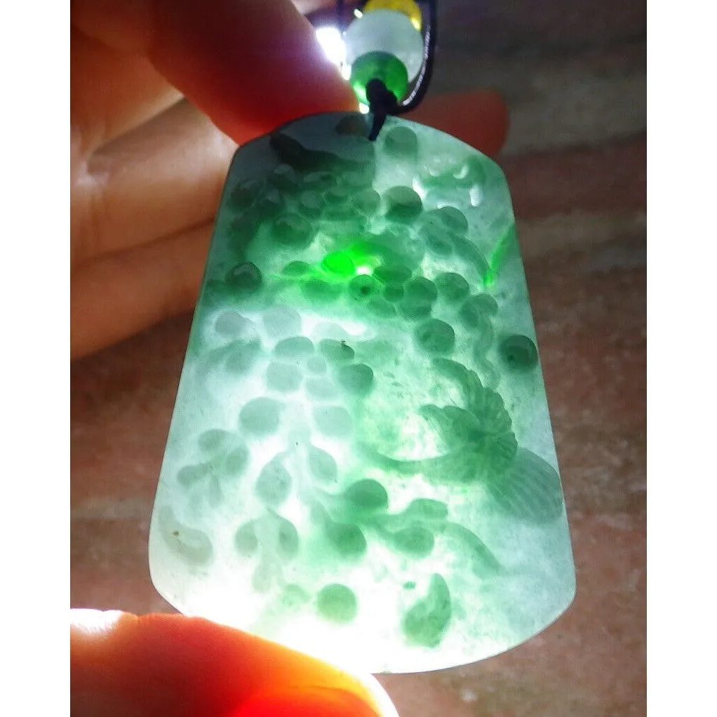 Certified Green Natural A Jade Pendant Bird Phoenix Flower #610-0303