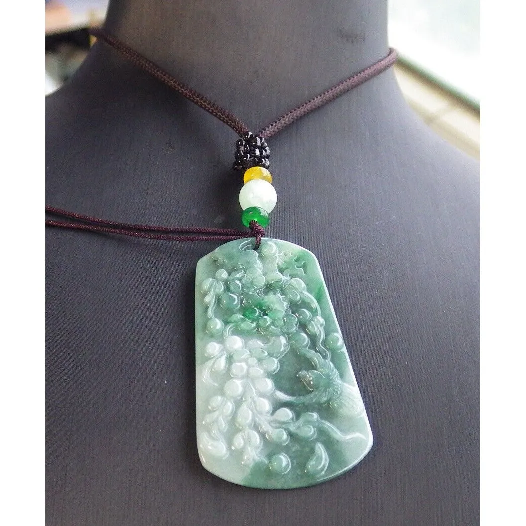 Certified Green Natural A Jade Pendant Bird Phoenix Flower #610-0303