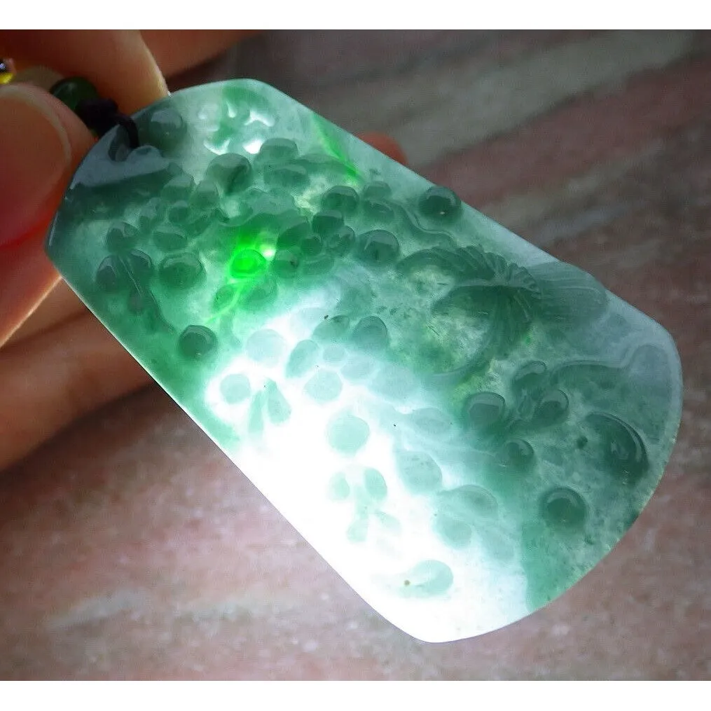 Certified Green Natural A Jade Pendant Bird Phoenix Flower #610-0303