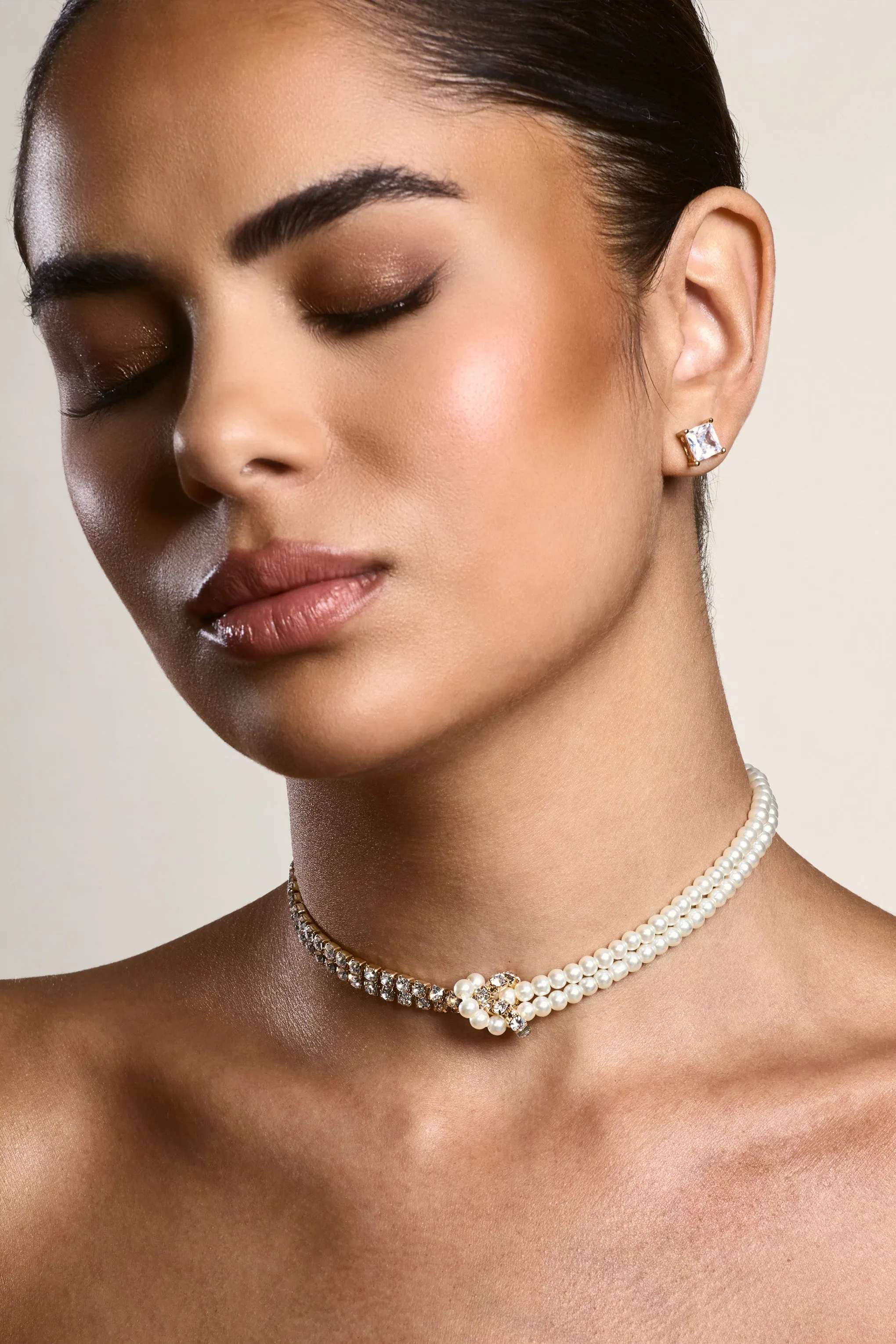 Charlene | Gold Diamante & Pearl Necklace