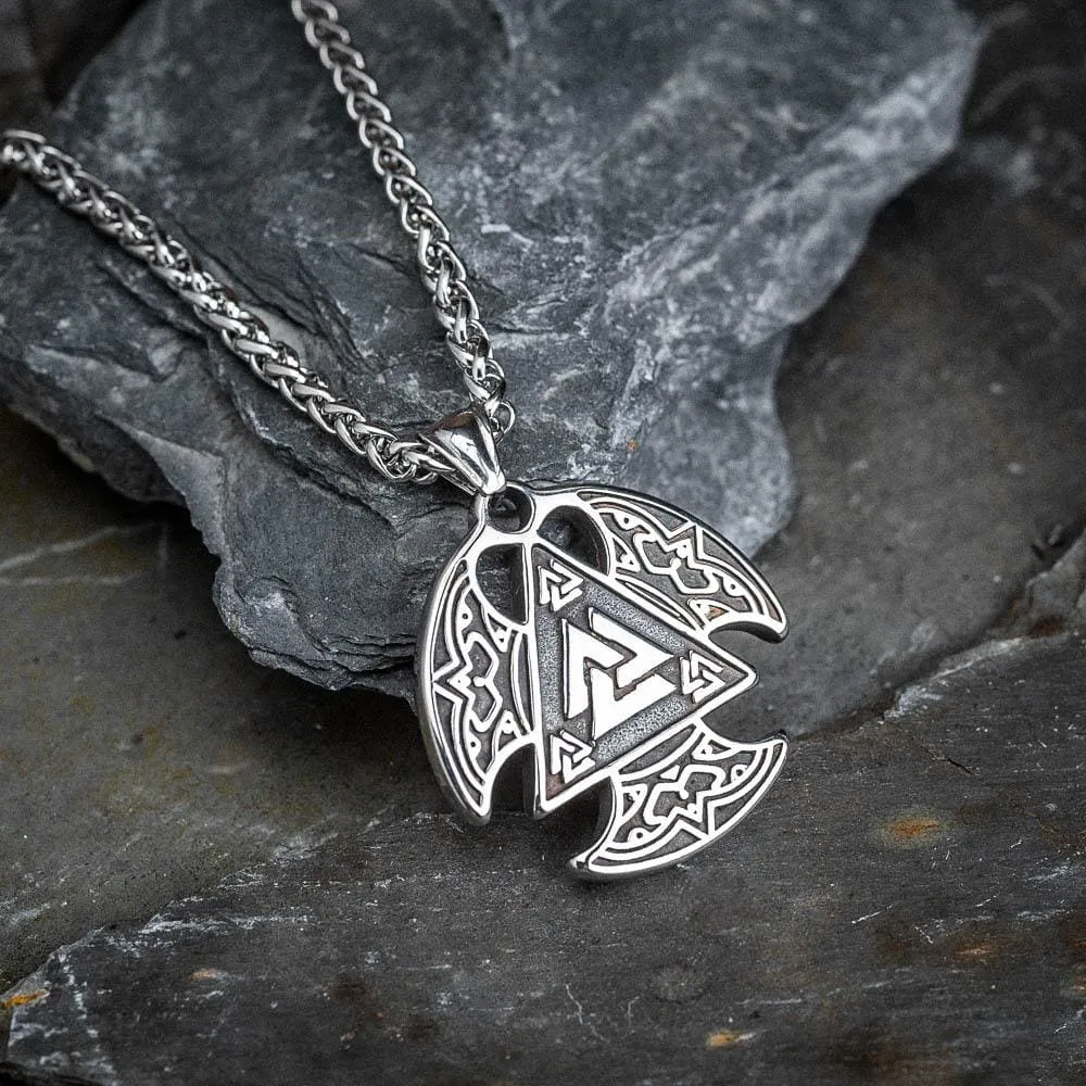 Circular Stainless Steel Valknut Axe Head Pendant