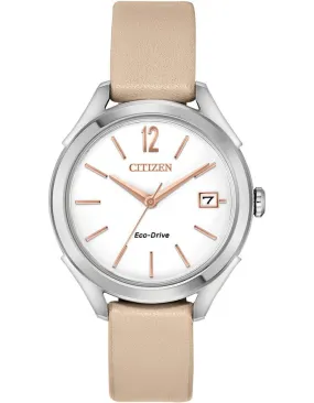 Citizen DRIVE LTR Womens Watch - Stainless Steel - White Dial - Date - Leather