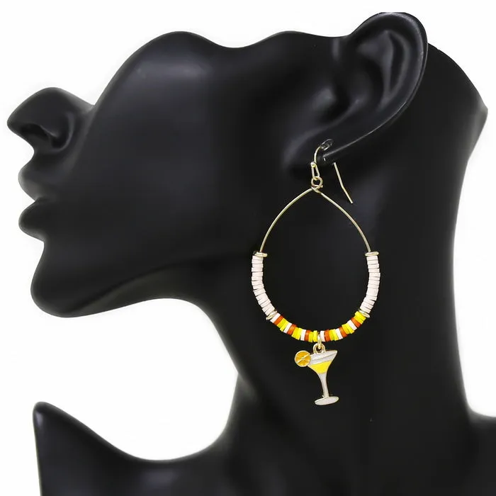 Cocktail Charm Beaded Hoop Drop Earrings