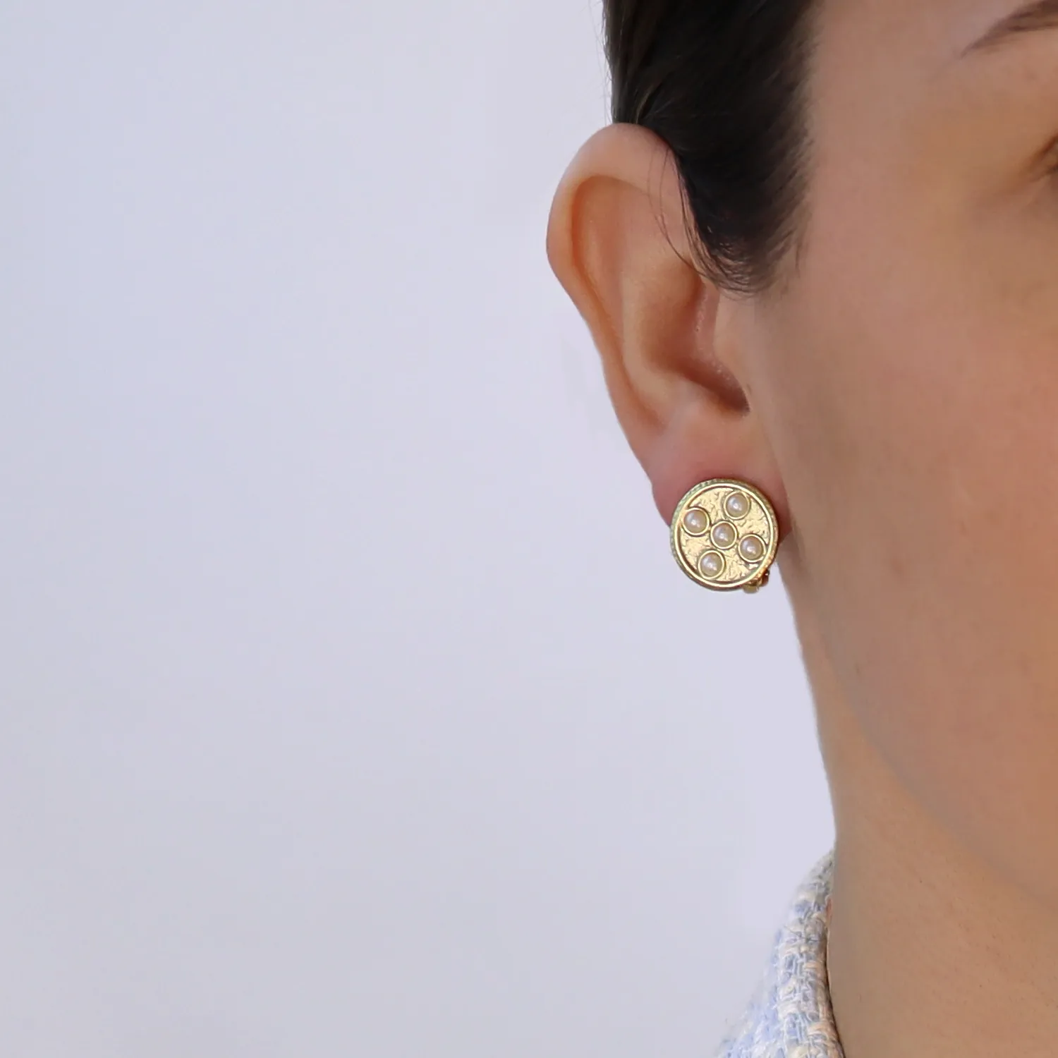 Coin with pearl accent clip-on earrings