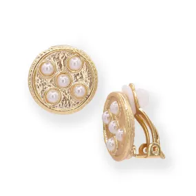 Coin with pearl accent clip-on earrings