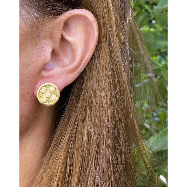 Coin with pearl accent clip-on earrings