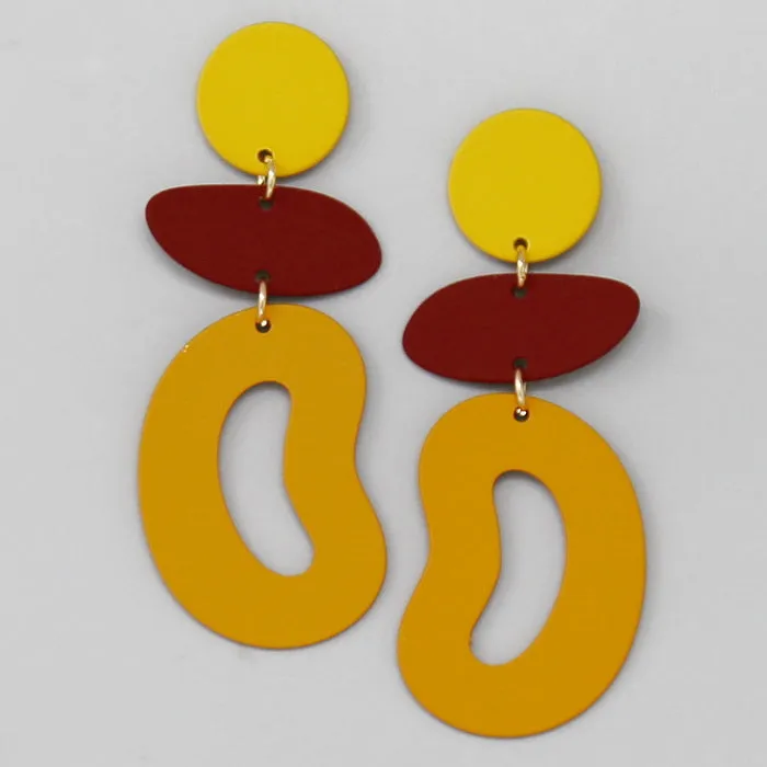 Color Coated Geometric Metal Drop Earrings