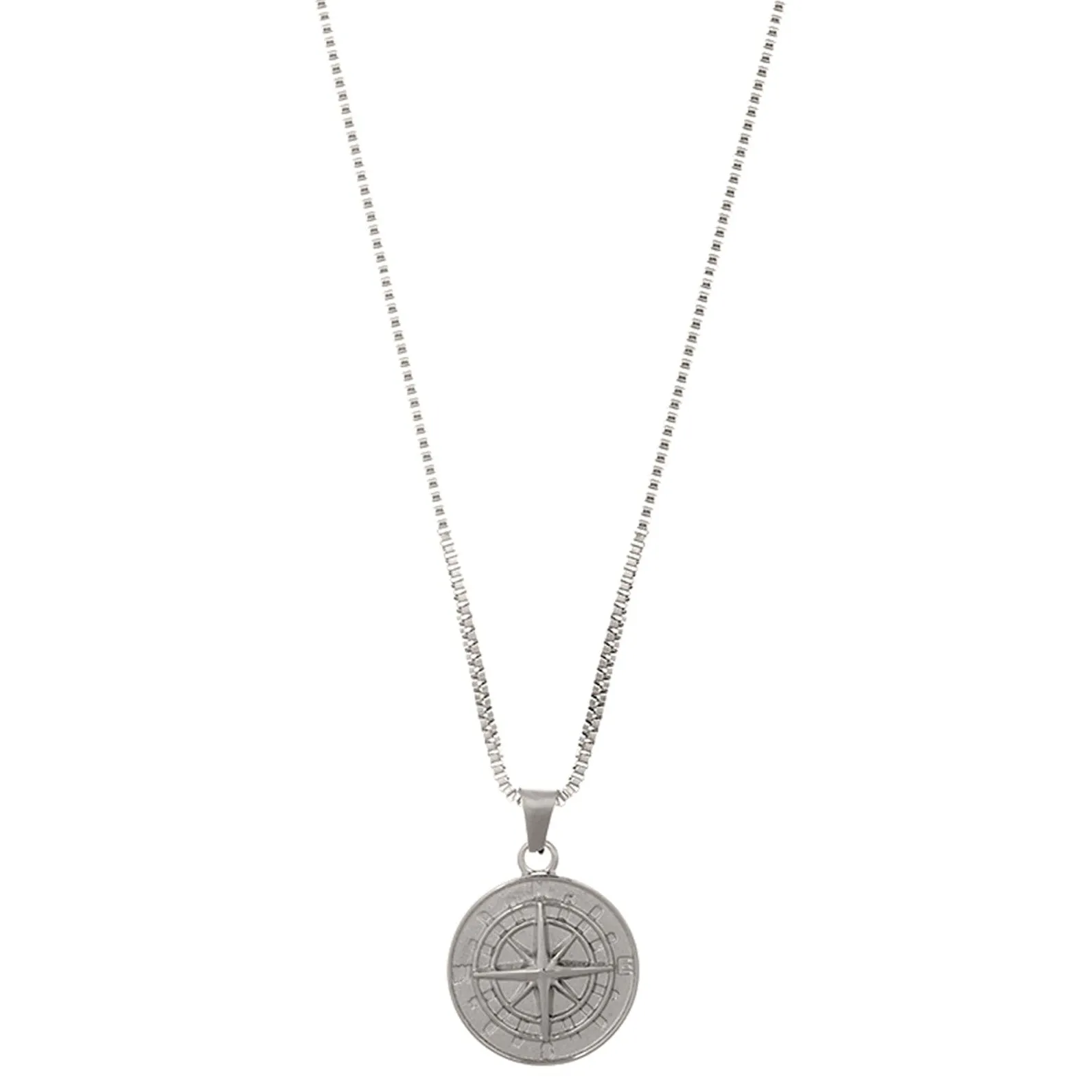 Compass Disc Chain Necklace - Silver