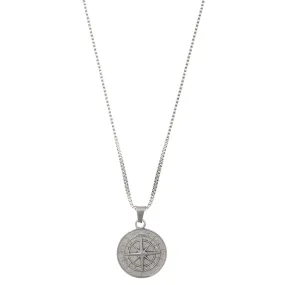 Compass Disc Chain Necklace - Silver