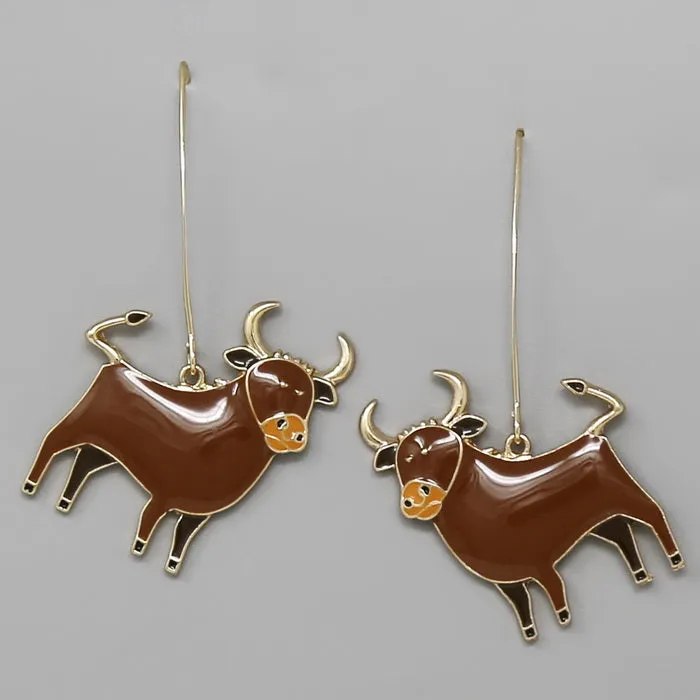 Cow Enamel Drop Earrings