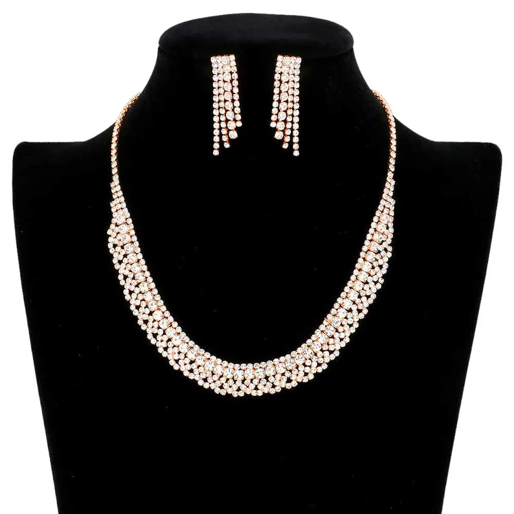 Crystal Rhinestone Pave Necklace Earring Set