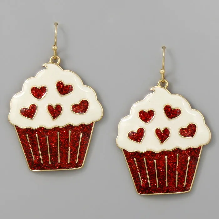 Cupcake With Heart Enamel Drop Earrings