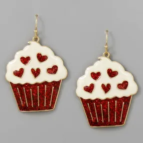 Cupcake With Heart Enamel Drop Earrings