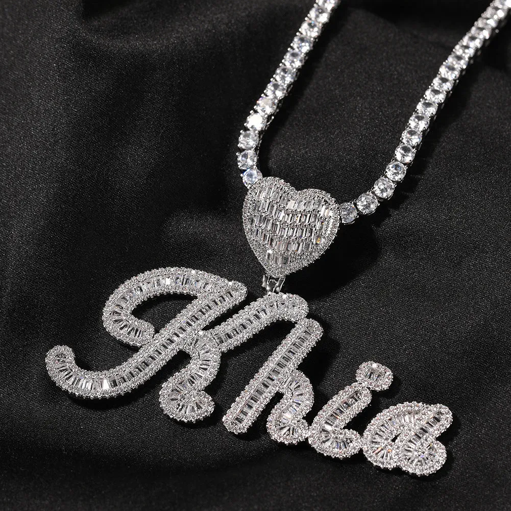 Custom Art Letters Name Pendant with Love Heart Bail Buckle