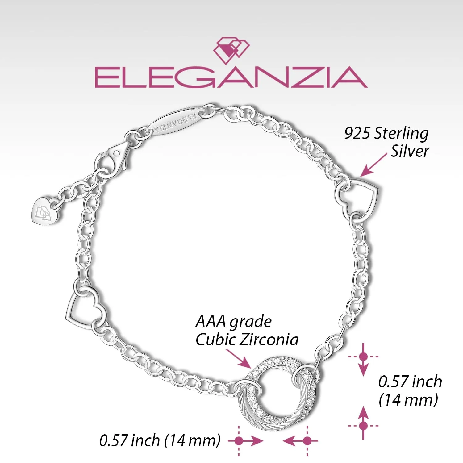 Sterling Silver CZ Circle Mother-Daughter Bracelet with Cubic Zirconia Accents