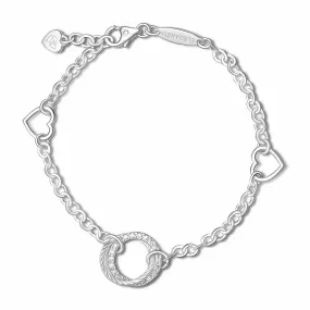 Sterling Silver CZ Circle Mother-Daughter Bracelet with Cubic Zirconia Accents