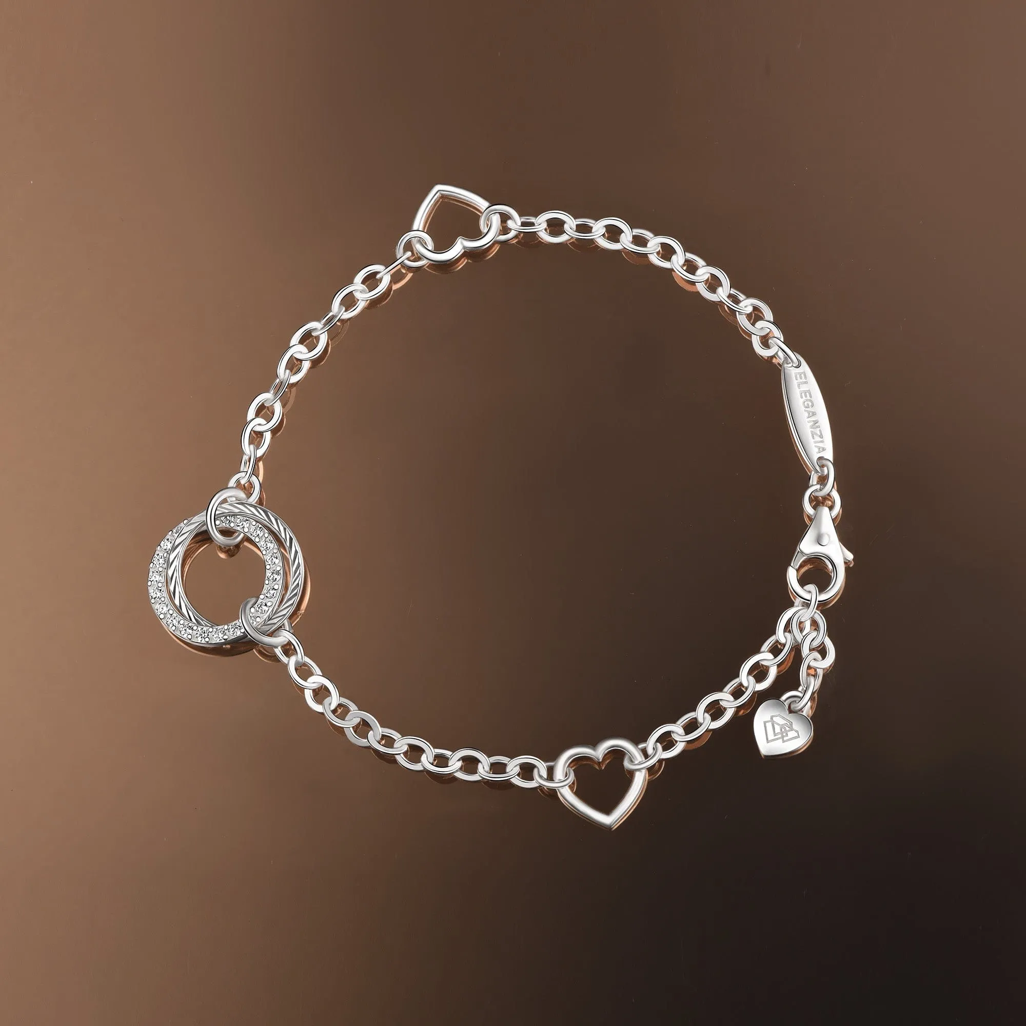 Sterling Silver CZ Circle Mother-Daughter Bracelet with Cubic Zirconia Accents