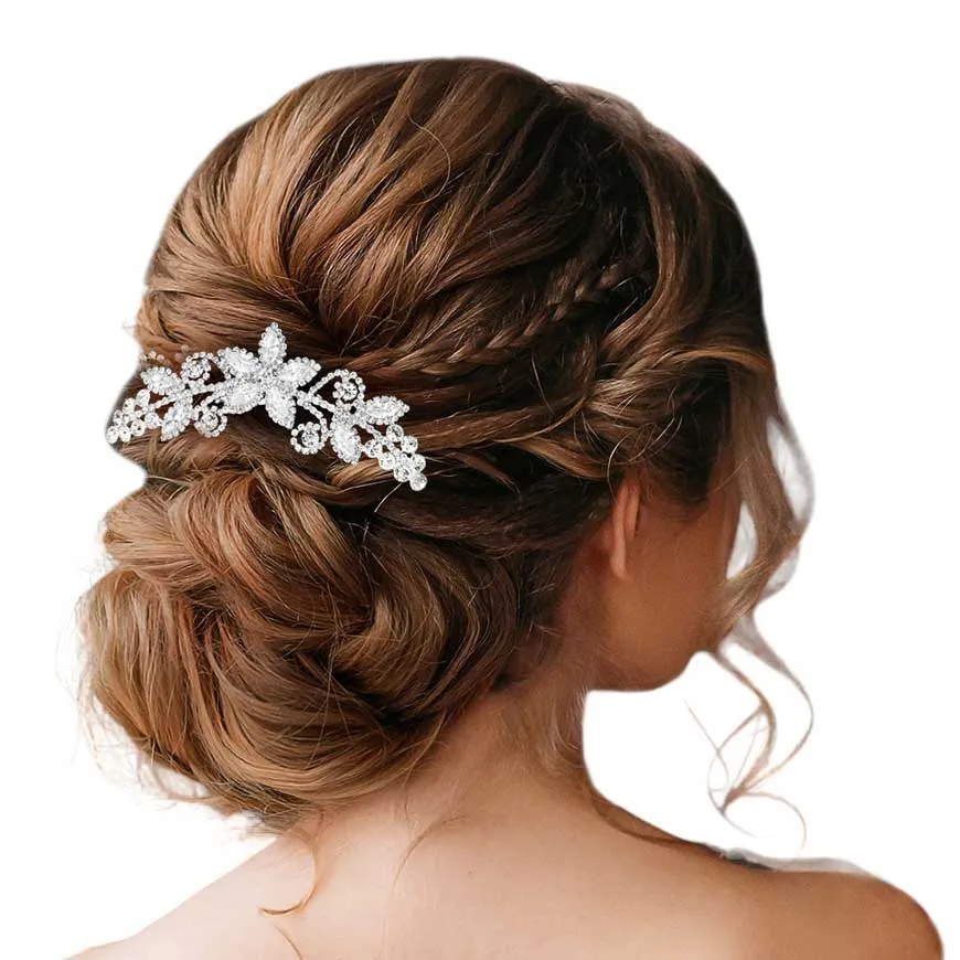 CZ Marquise Stone Accented Flower Hair Comb