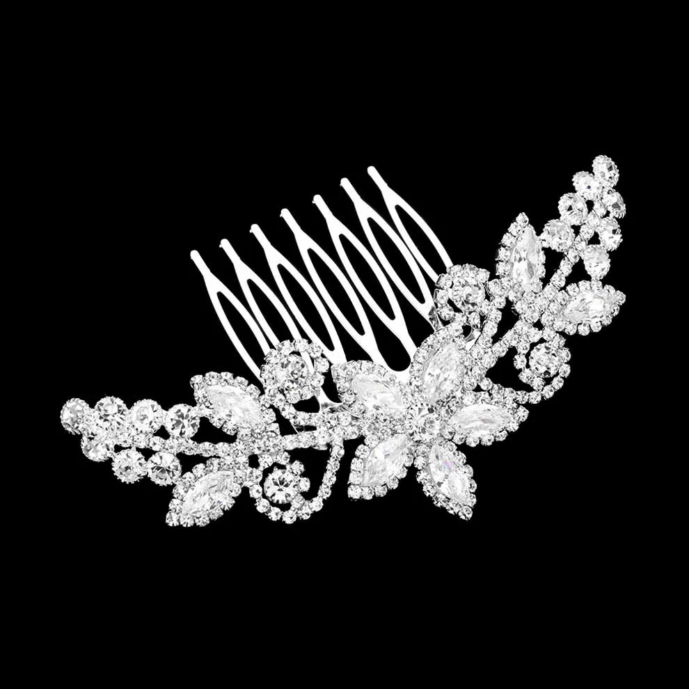 CZ Marquise Stone Accented Flower Hair Comb