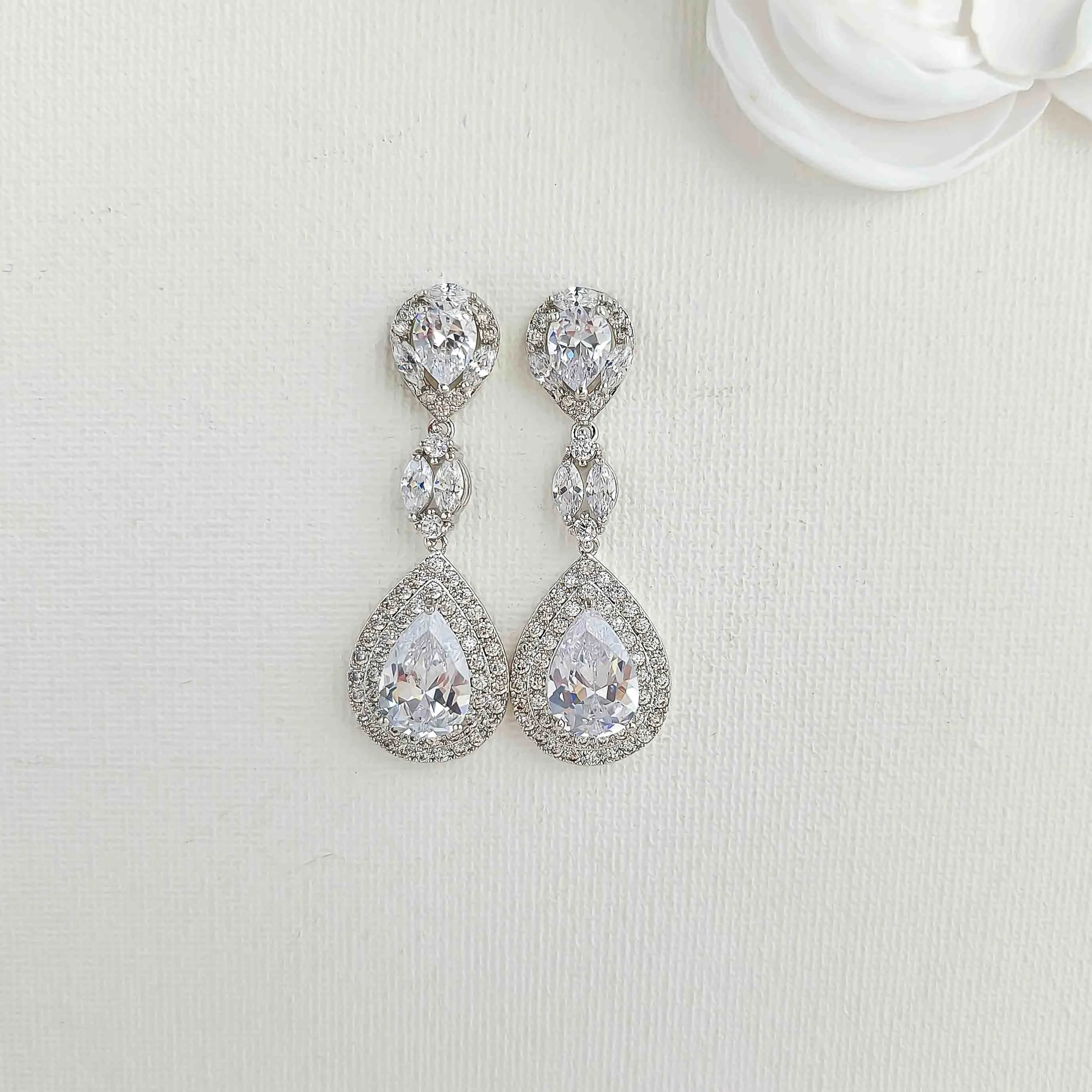 CZ Teardrop Dangling Earrings for Brides-Alba