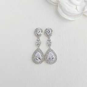 CZ Teardrop Dangling Earrings for Brides-Alba