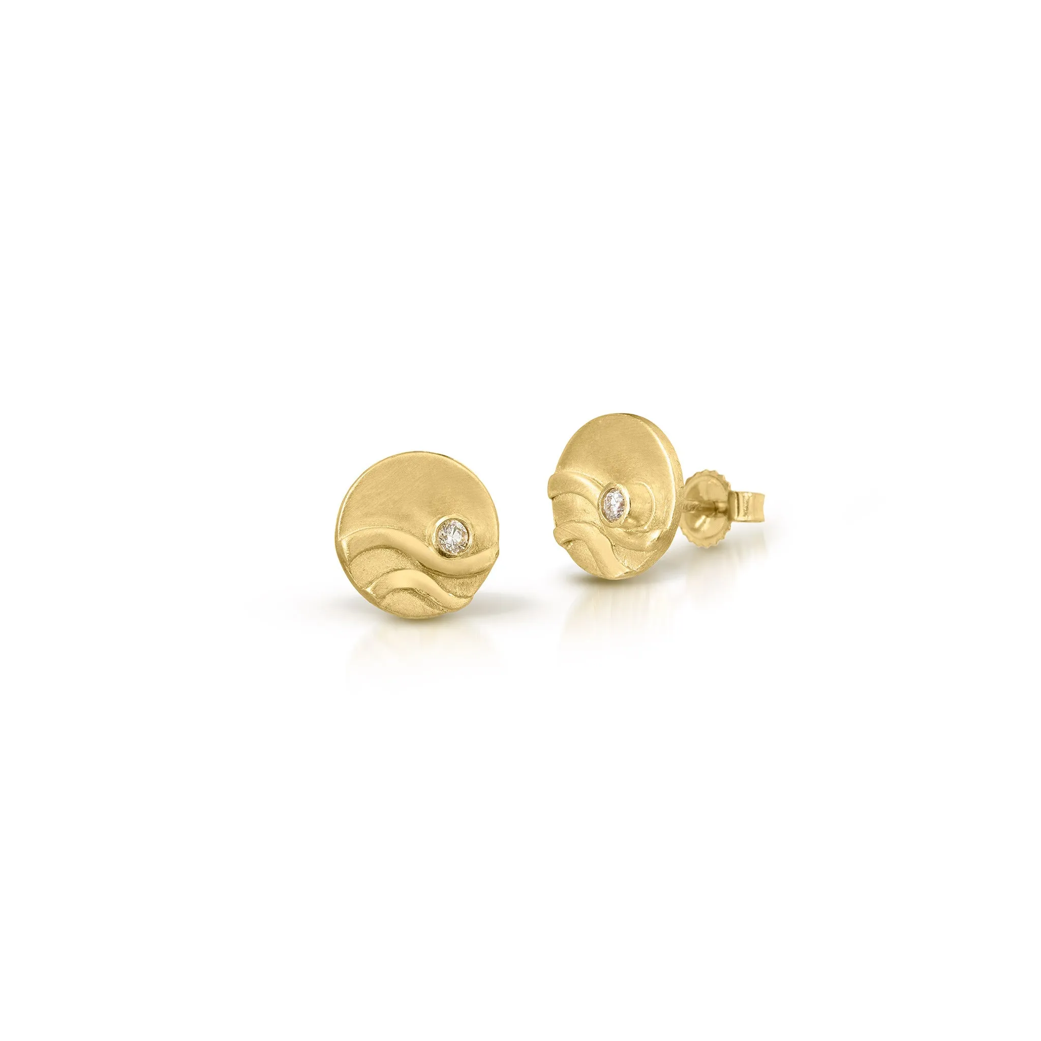 Diamond Wave Stud Earrings - 14K Gold