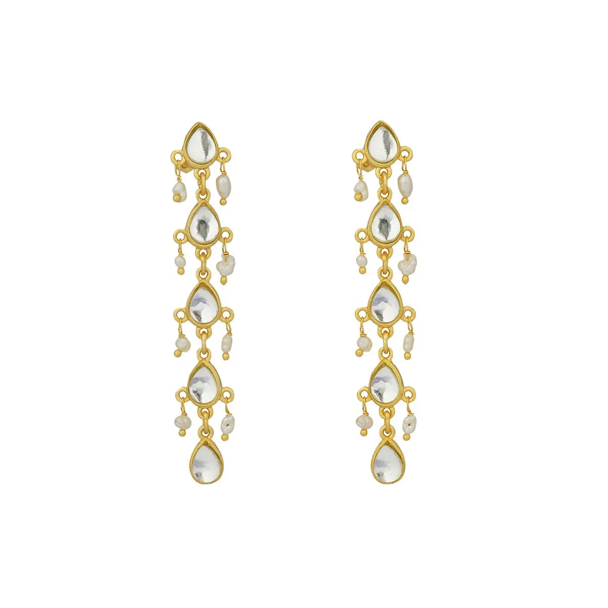 Divine Drops Earrings with Mirror Polki and Pearls