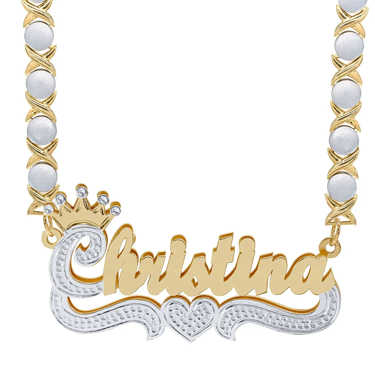 Double Plated Name Necklace Christina with Rhodium Xoxo chain