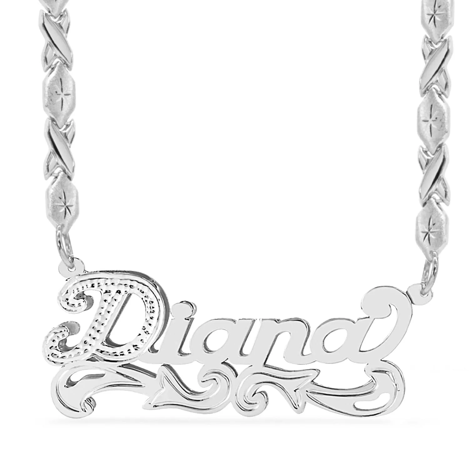 Double Plated Nameplate Necklace Diana with Xoxo chain