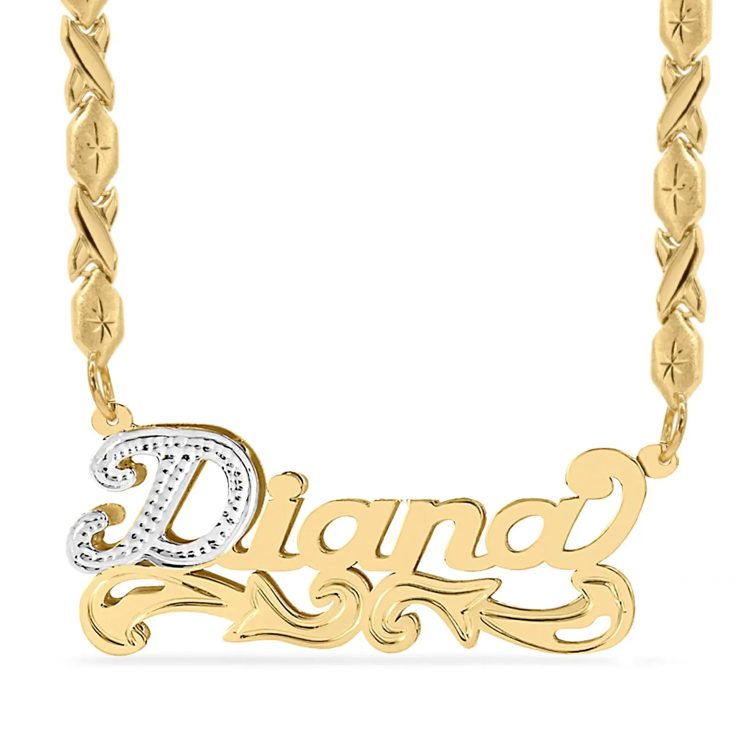 Double Plated Nameplate Necklace Diana with Xoxo chain