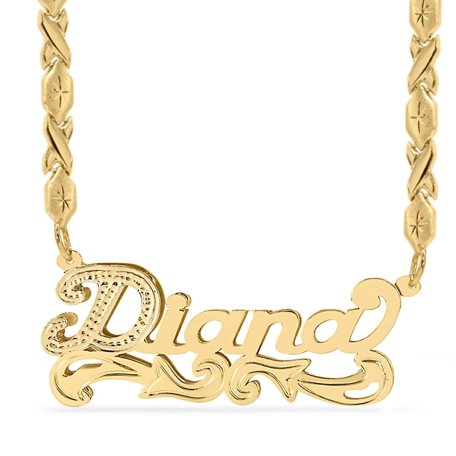 Double Plated Nameplate Necklace Diana with Xoxo chain