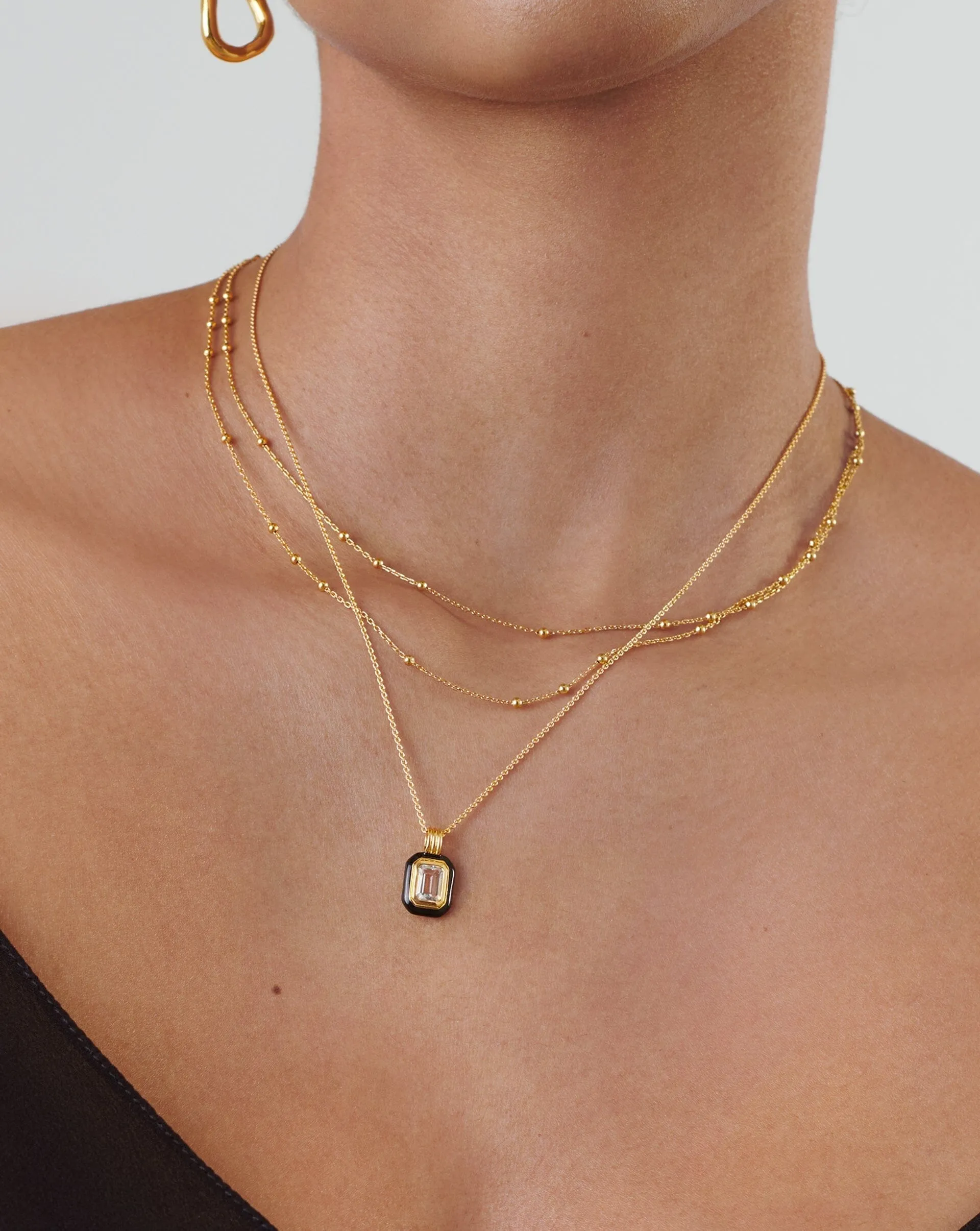 Enamel & Stone Pendant Necklace | 18ct Gold Plated Vermeil/Blue Cubic Zirconia