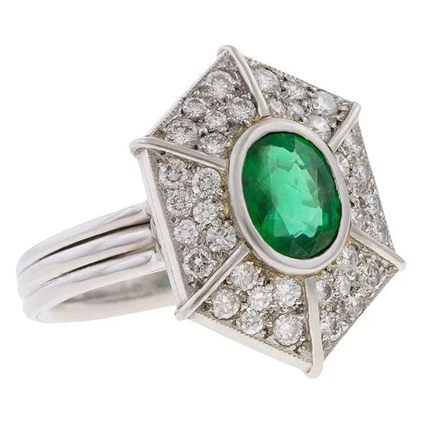 Estate Emerald & Diamond Ring, Oval 0.80ct.