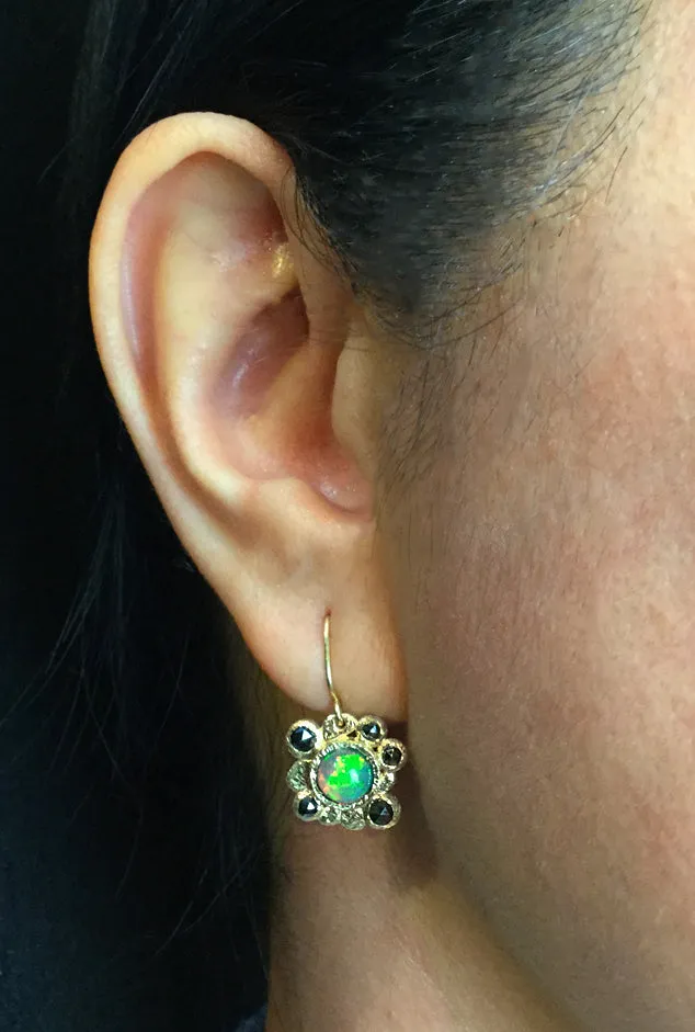 Ethiopian Opal Earrings with Black Diamonds