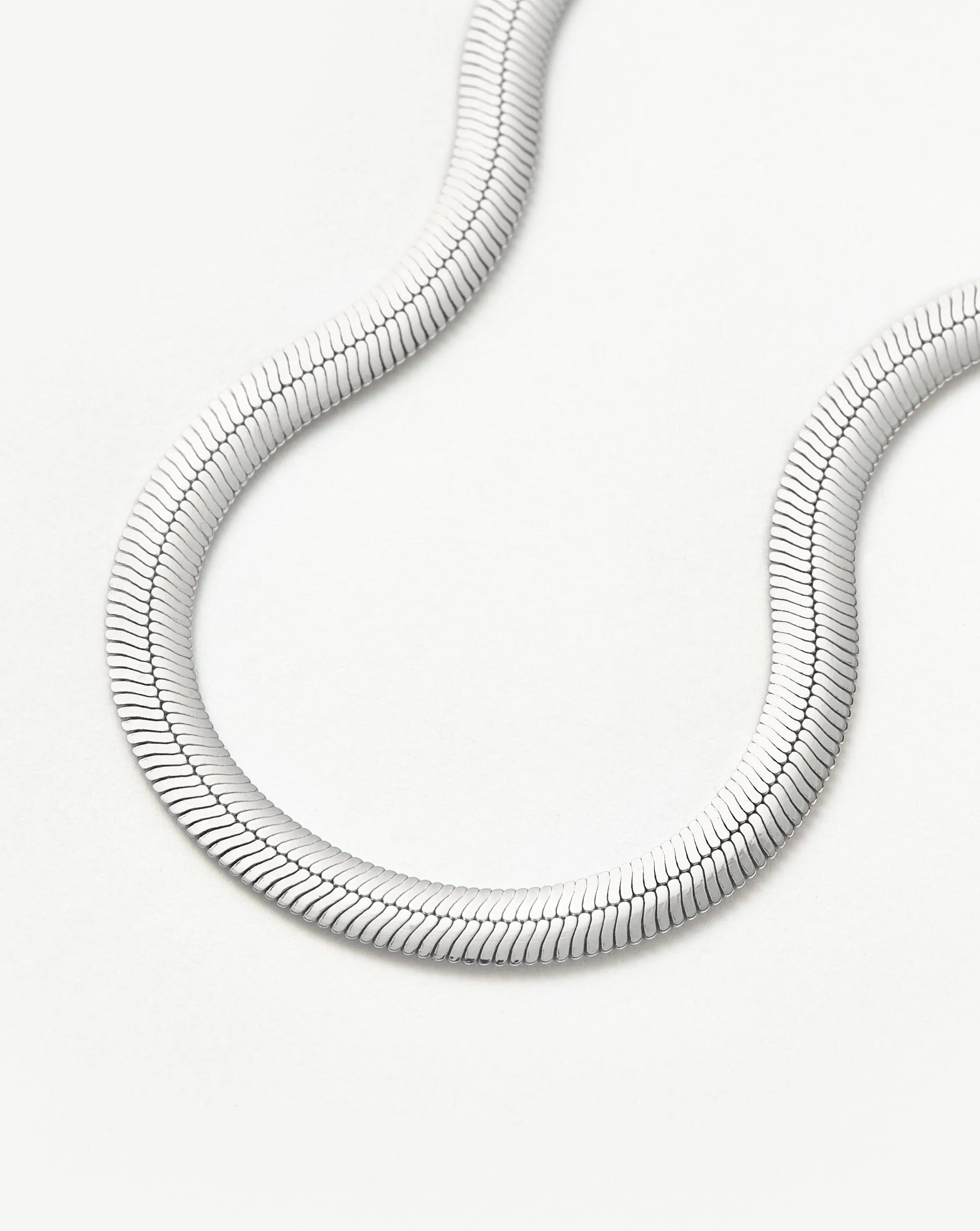 Flat Snake Chain Necklace | Rhodium Plated on Recycled Sterling Silver