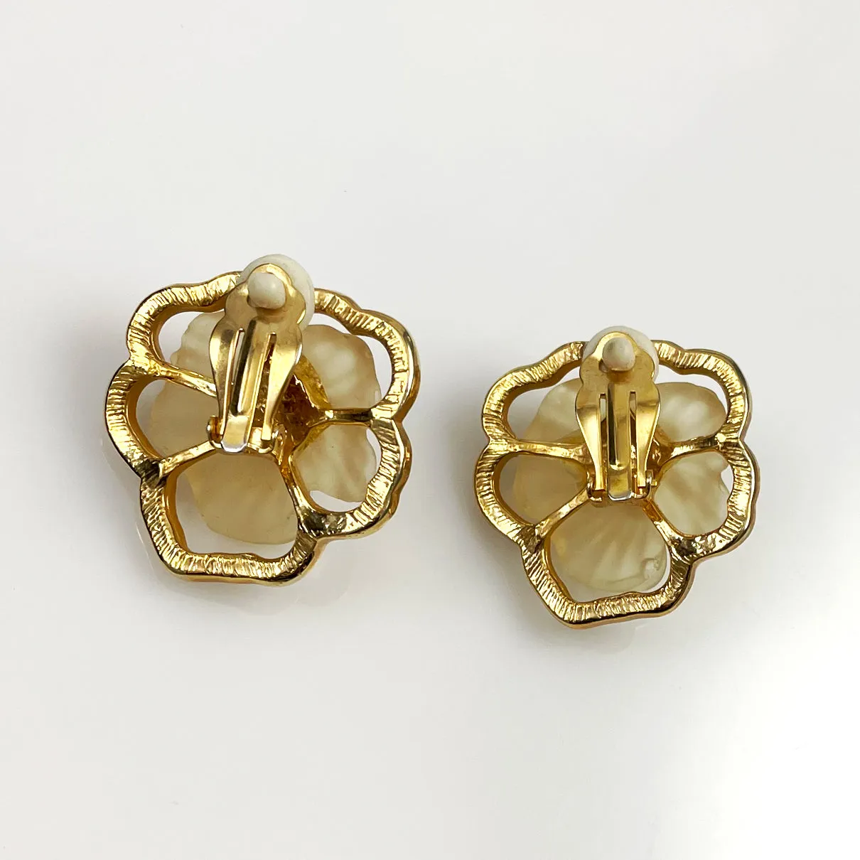 Floral Rhinestone Clip On Earrings Vintage