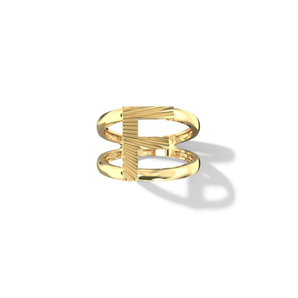 Fluted Split Shank Letter Gold Rings