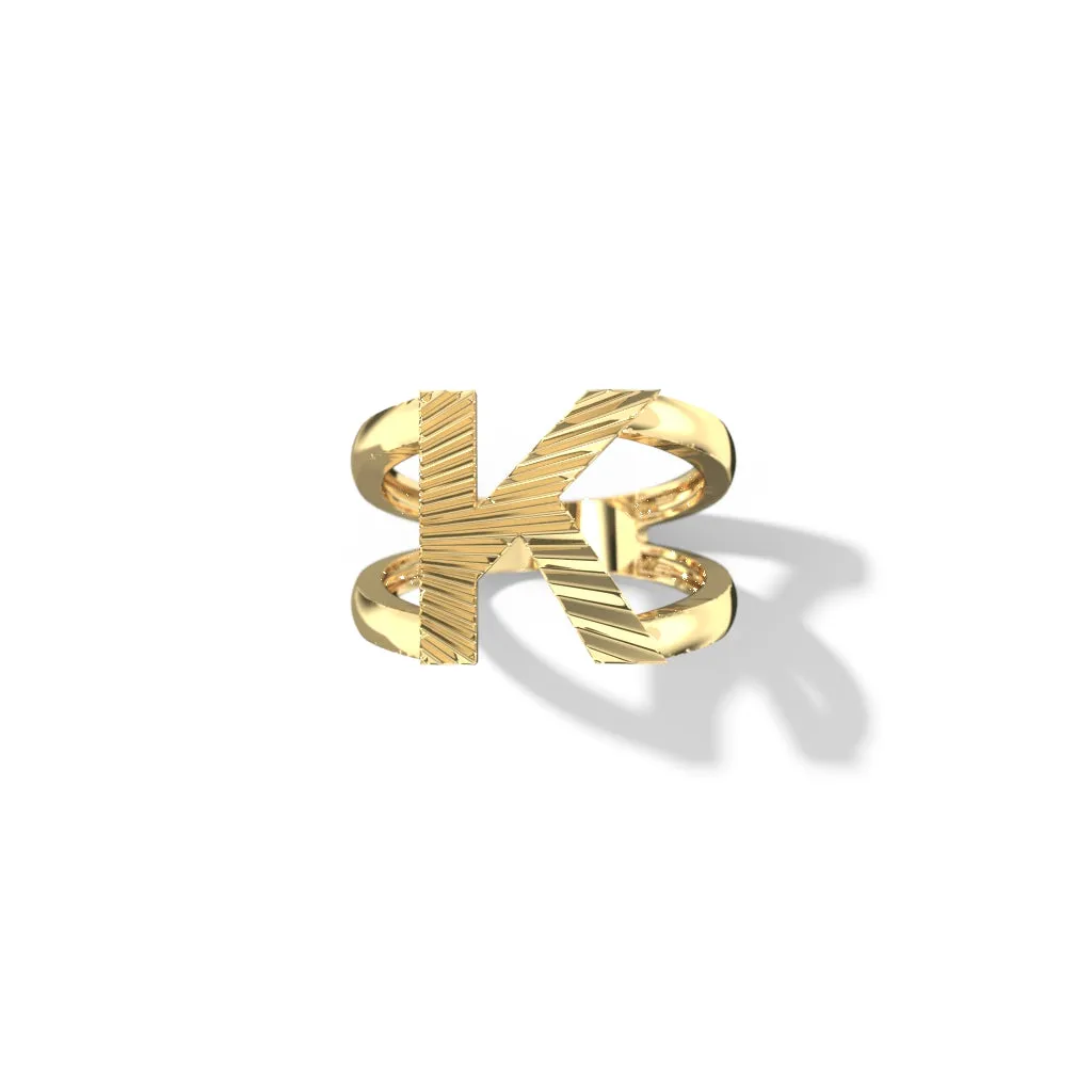 Fluted Split Shank Letter Gold Rings