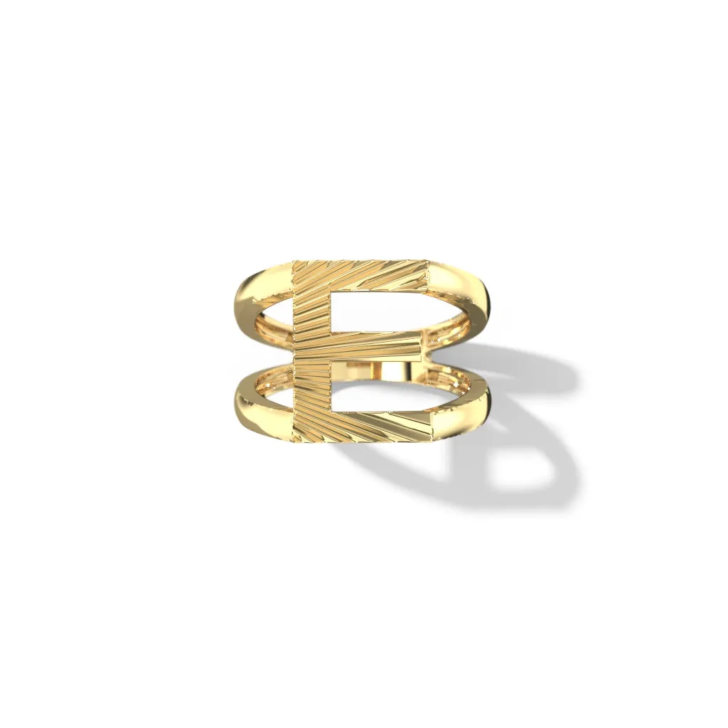 Fluted Split Shank Letter Gold Rings