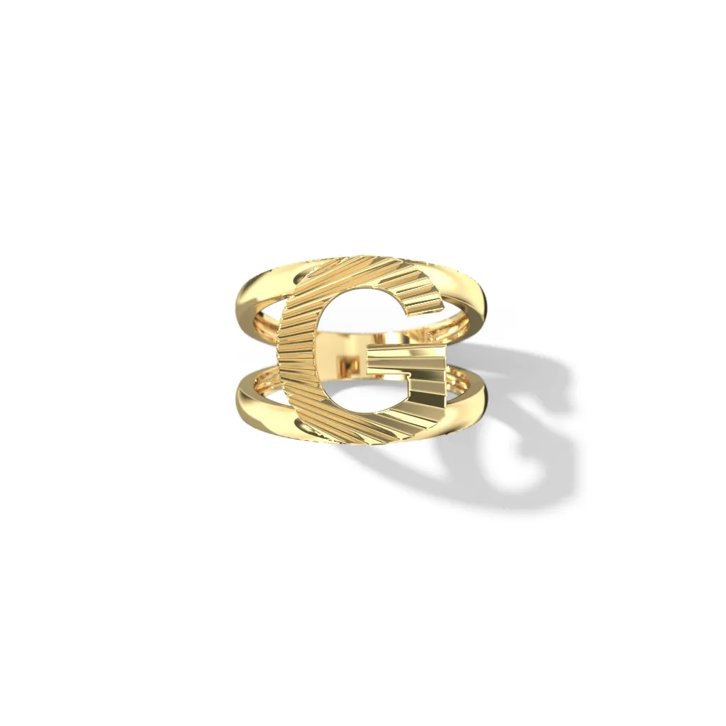 Fluted Split Shank Letter Gold Rings