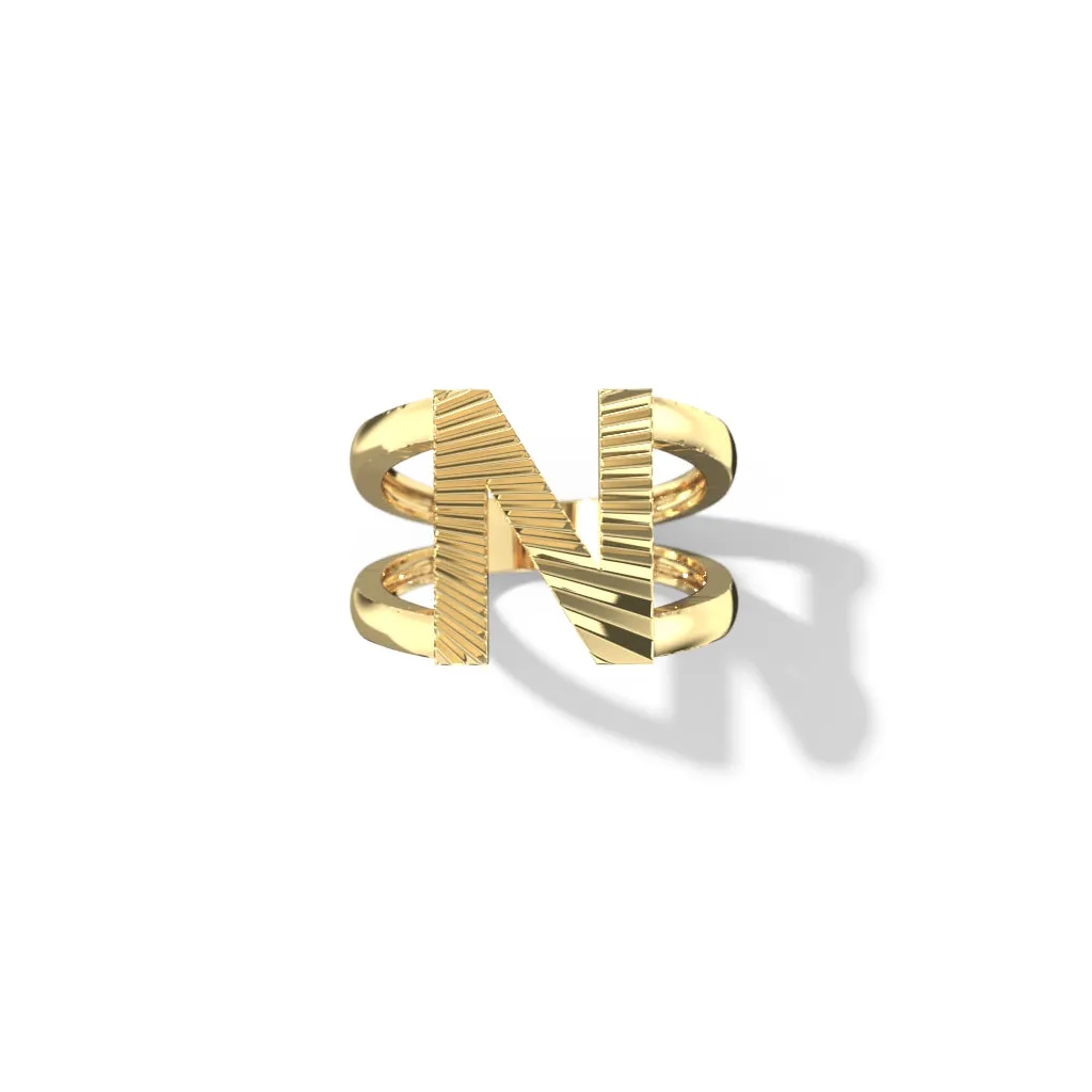 Fluted Split Shank Letter Gold Rings