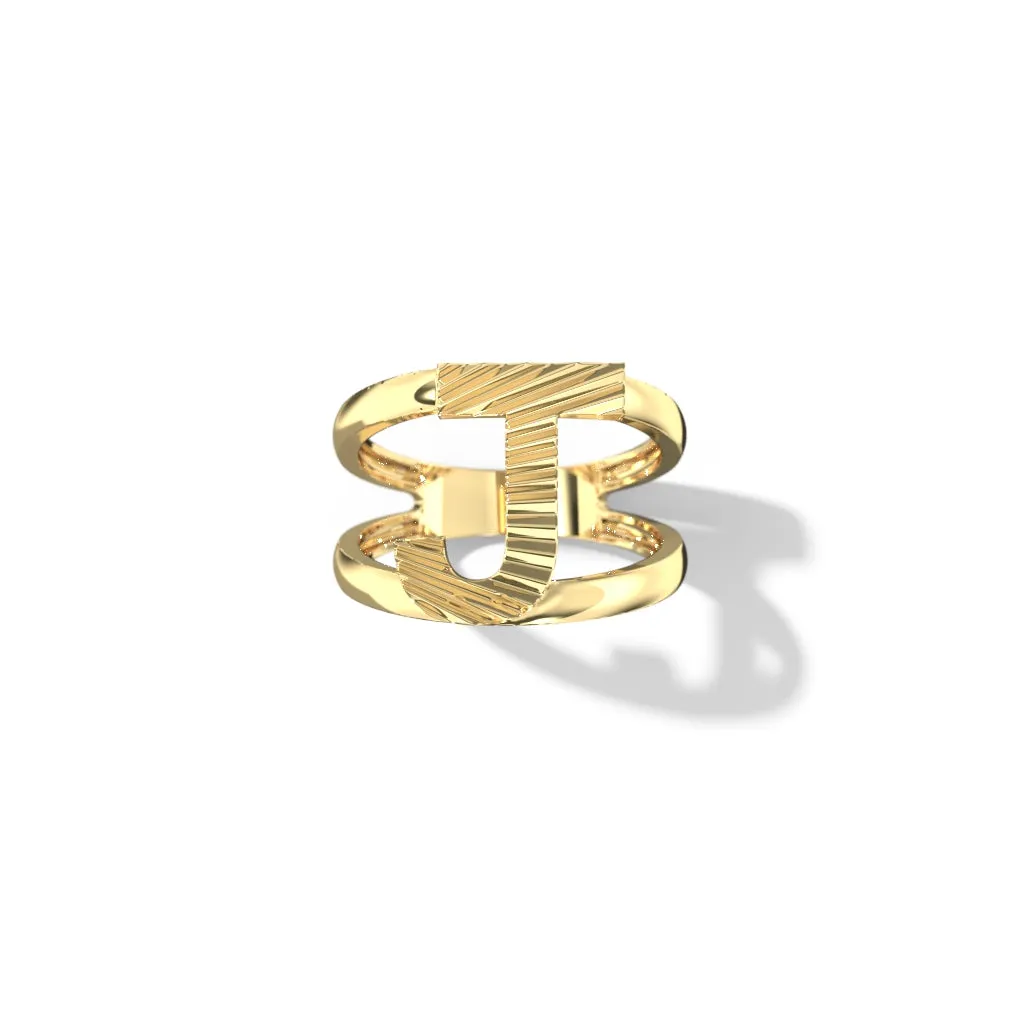 Fluted Split Shank Letter Gold Rings