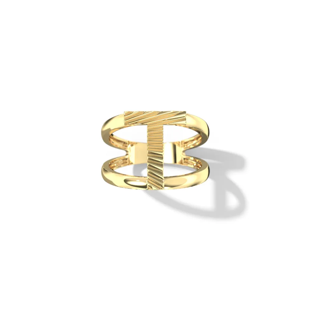 Fluted Split Shank Letter Gold Rings