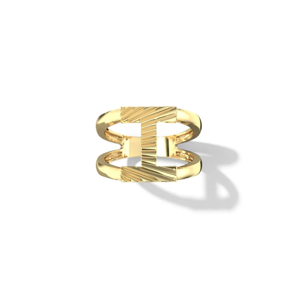 Fluted Split Shank Letter Gold Rings