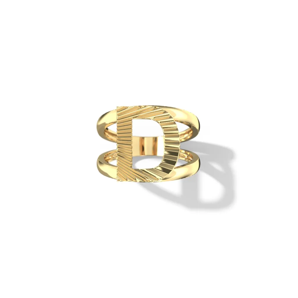 Fluted Split Shank Letter Gold Rings