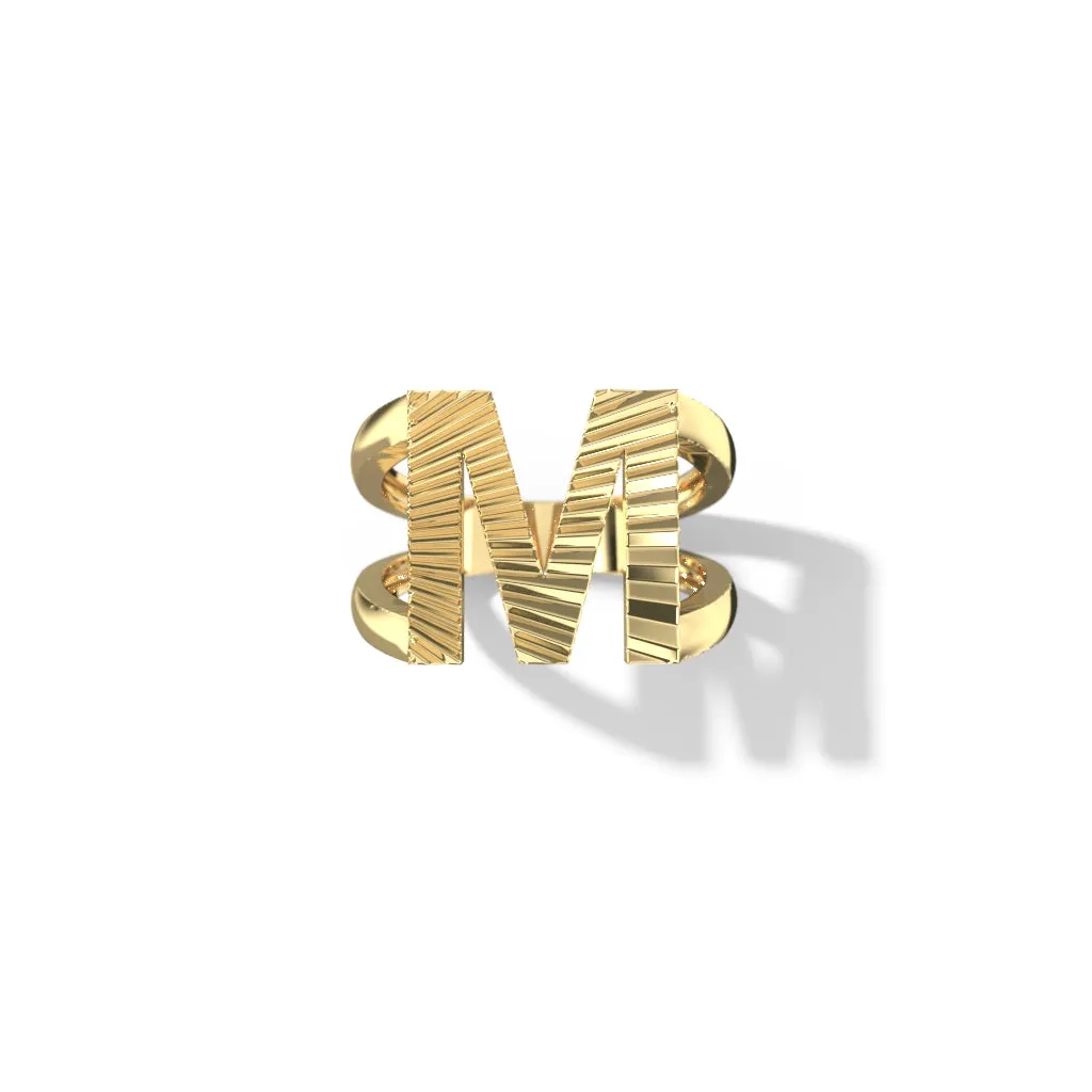 Fluted Split Shank Letter Gold Rings