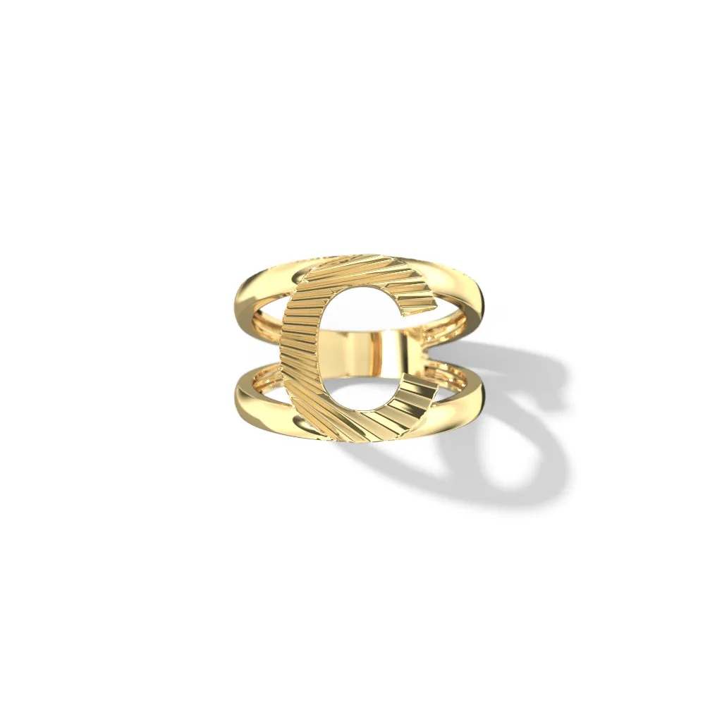 Fluted Split Shank Letter Gold Rings